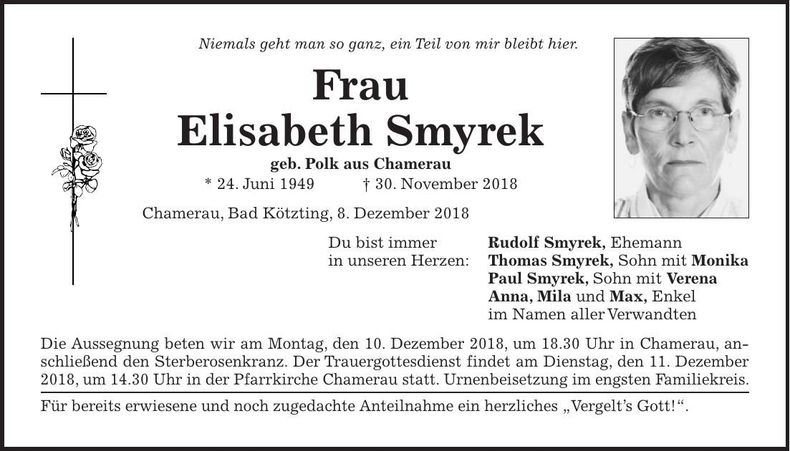 Traueranzeige Elizabeth Smyrek