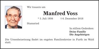 Traueranzeige Manfred Voss