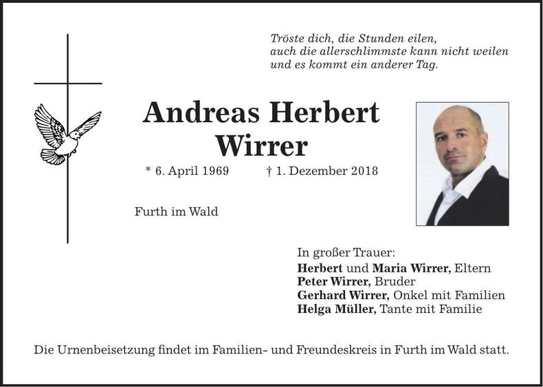 Traueranzeige Andreas Herbert Wirrer