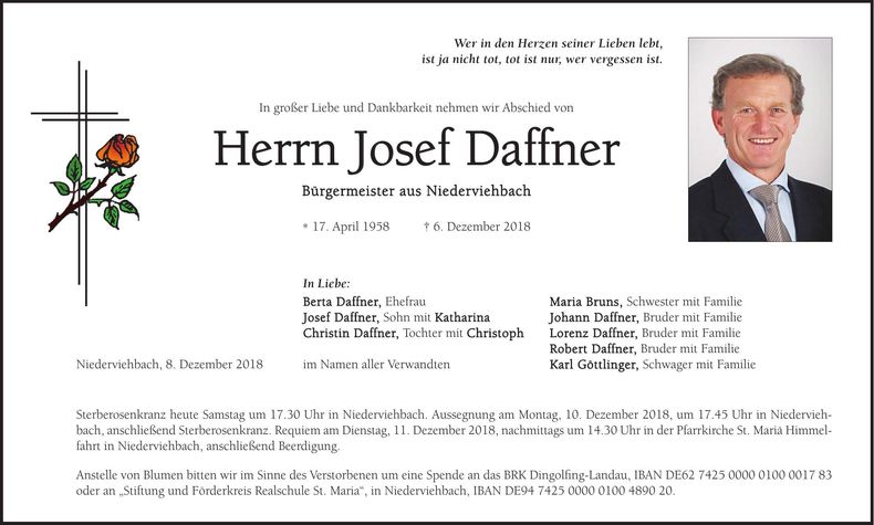 Traueranzeige Josef Daffner