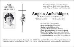 Traueranzeige Angela Aufschläger