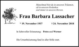 Traueranzeige Barbara Lassacher