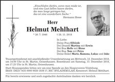 Traueranzeige Helmut Mehlhart