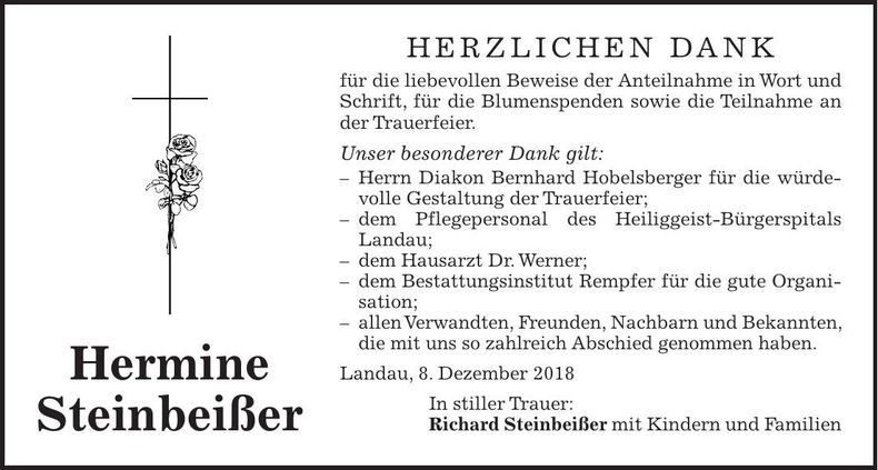 Traueranzeige Hermine Steinbeißer