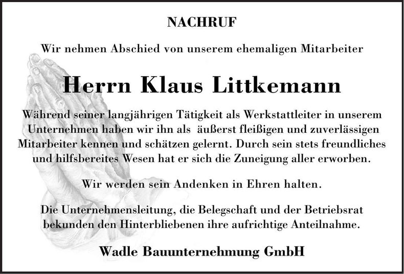 Traueranzeige Klaus Littkemann