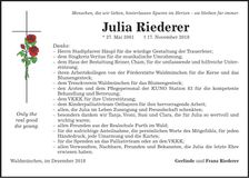 Traueranzeige Julia Riederer