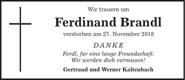 Traueranzeige Ferdinand Brandl
