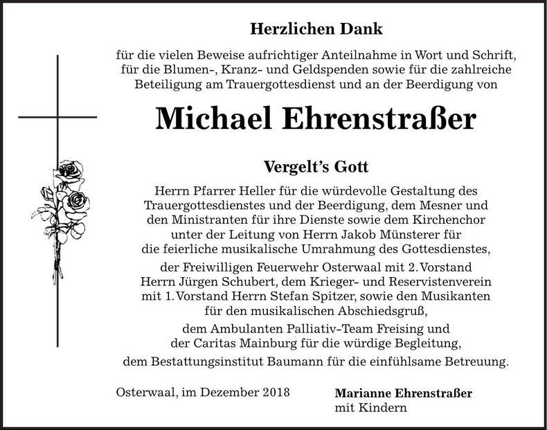Traueranzeige Michael Ehrenstraßer