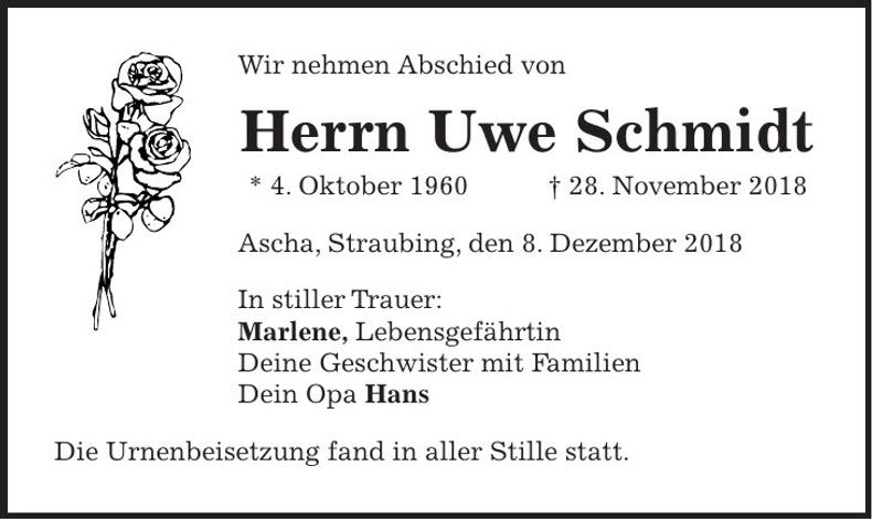 Traueranzeige Uwe Schmidt