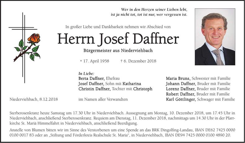 Traueranzeige Josef Daffner