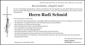 Traueranzeige Rudi Schmid