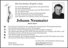 Traueranzeige Johann Neumaier