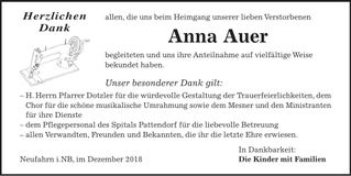 Traueranzeige Anna Auer