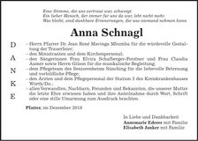 Traueranzeige Anna Schnagel
