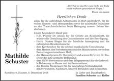 Traueranzeige Mathilde Schuster