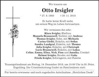 Traueranzeige Otto Irsigler