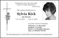 Traueranzeige Sylvia Kick