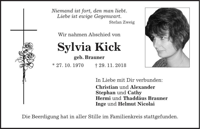 Traueranzeige Sylvia Kick