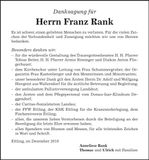 Traueranzeige Franz Rank