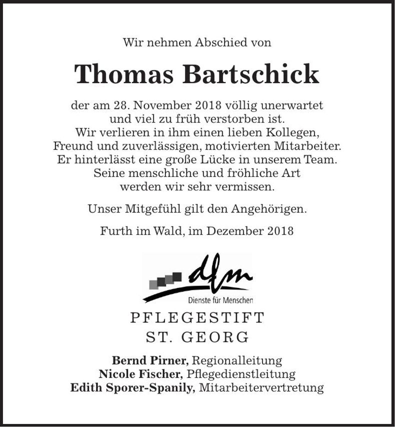Traueranzeige Thomas Bartschick