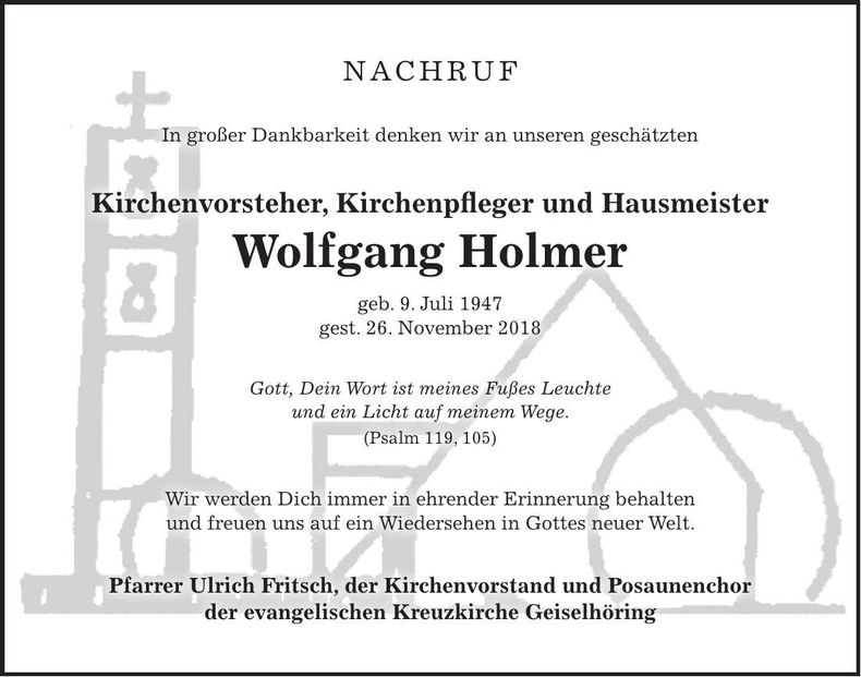 Traueranzeige Gerhard Pfarrer Bosch