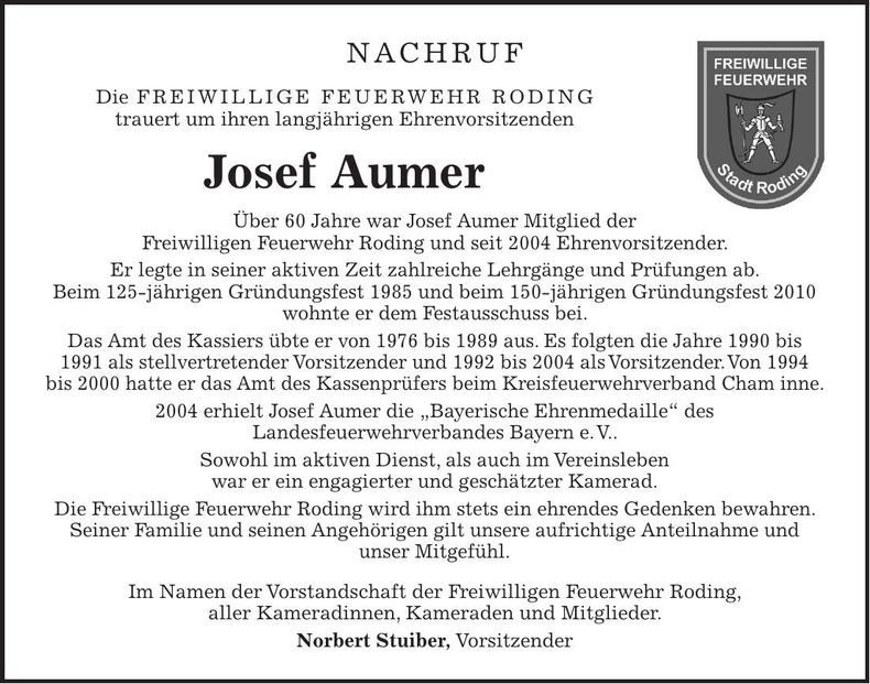 Traueranzeige Josef Aumer