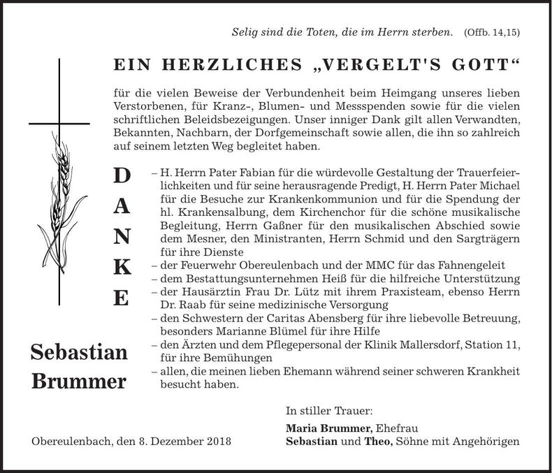 Traueranzeige Sebastian Brummer