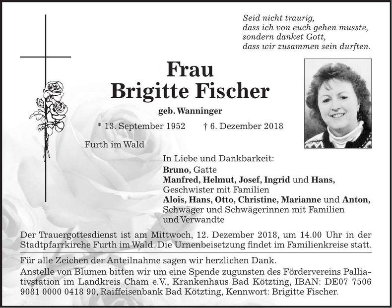 Traueranzeige Brigitte Fischer