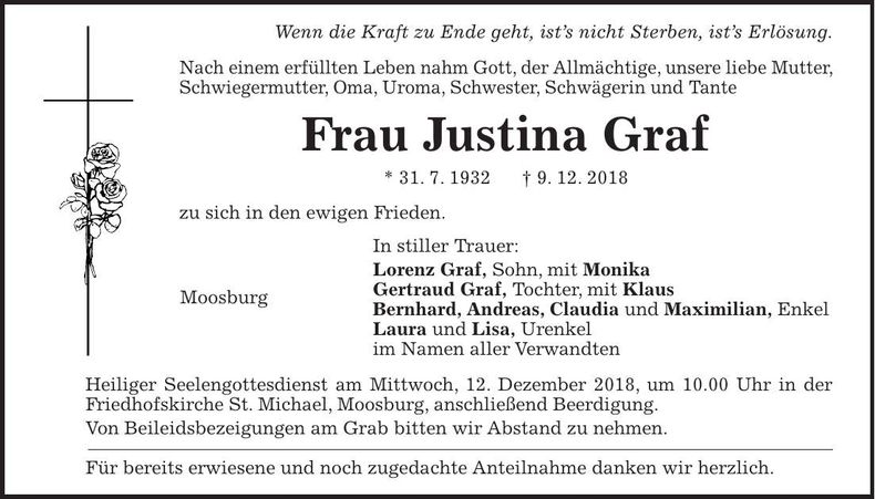 Traueranzeige Justina Graf
