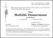 Traueranzeige Mathilde Zimmermann