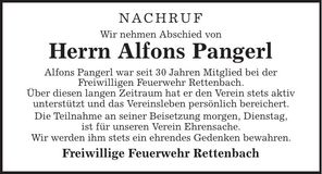 Traueranzeige Alfons Pangerl