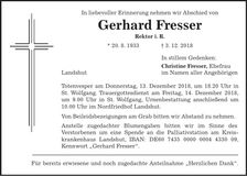 Traueranzeige Gerhard Fresser