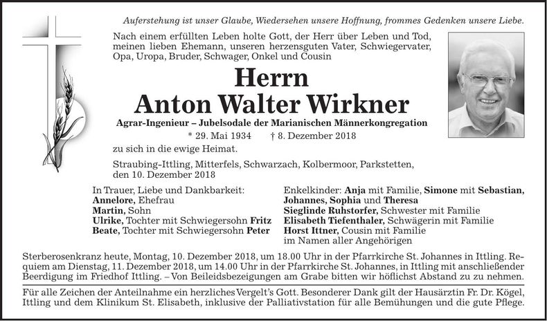 Traueranzeige Anton Walter Wirkner