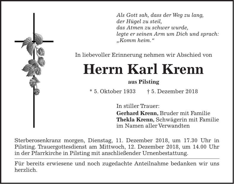 Traueranzeige Karl Krenn