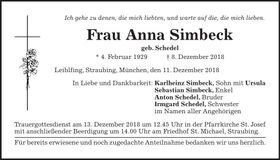Traueranzeige Anna Simbeck