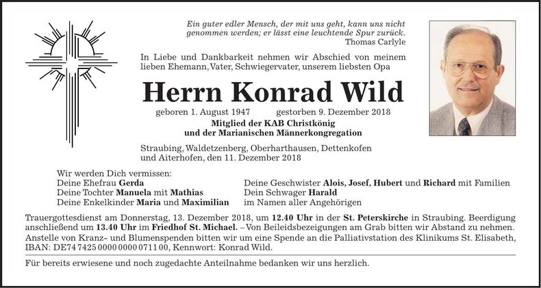 Traueranzeige Konrad Wild