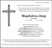Traueranzeige Magdalena Jung
