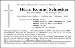 Traueranzeige Konrad Schrecker