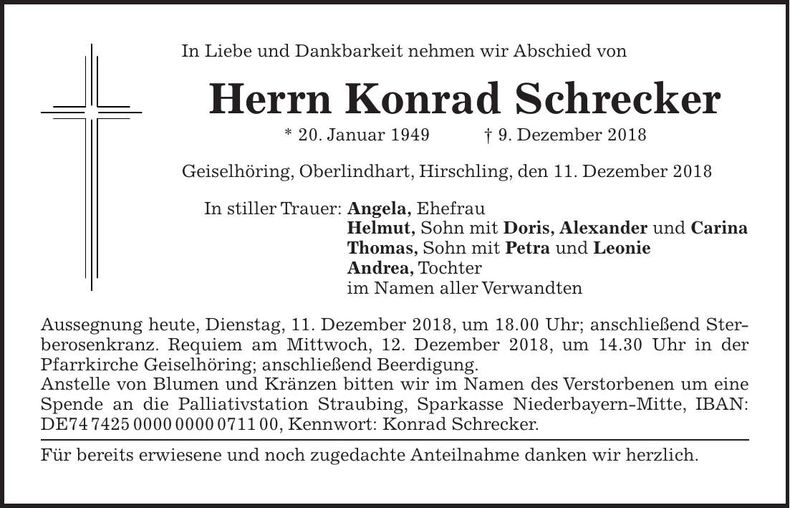 Traueranzeige Konrad Schrecker