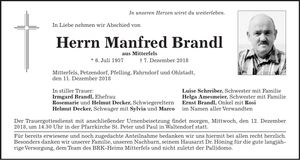 Traueranzeige Manfred Brandl