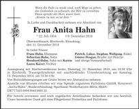 Traueranzeige Anita Hahn