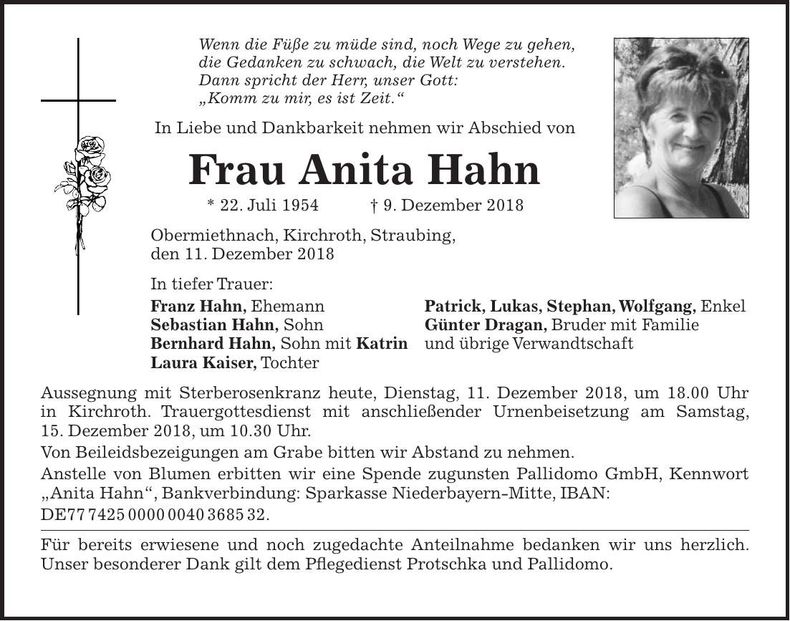 Traueranzeige Anita Hahn
