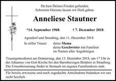 Traueranzeige Anneliese Stautner