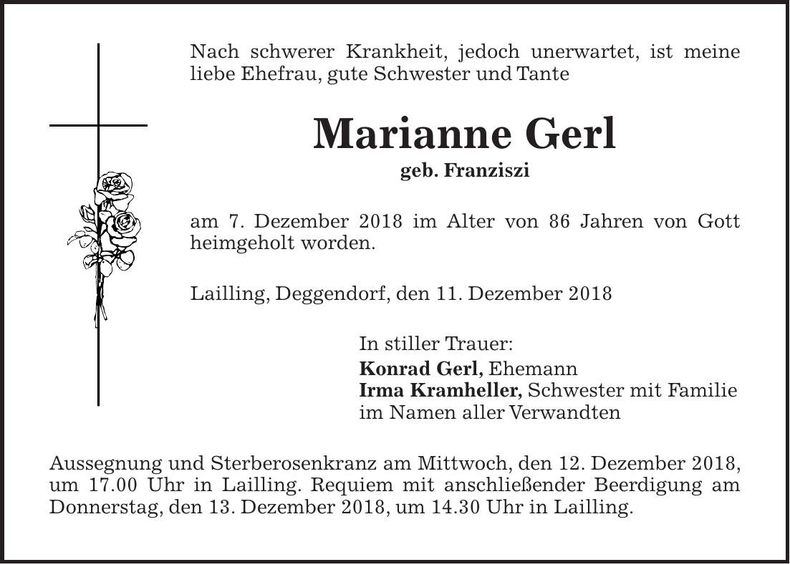 Traueranzeige Marianne Gerl