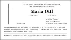 Traueranzeige Maria Ottl