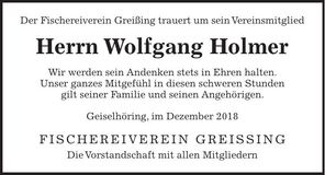 Traueranzeige Wolfgang Holmer
