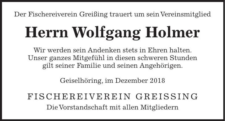 Traueranzeige Wolfgang Holmer
