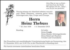 Traueranzeige Heinz Thebuss
