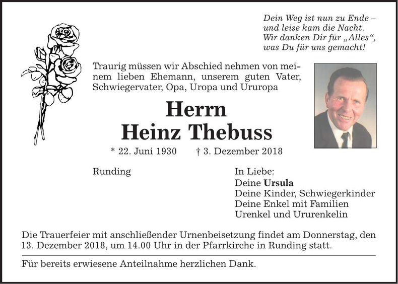 Traueranzeige Heinz Thebuss