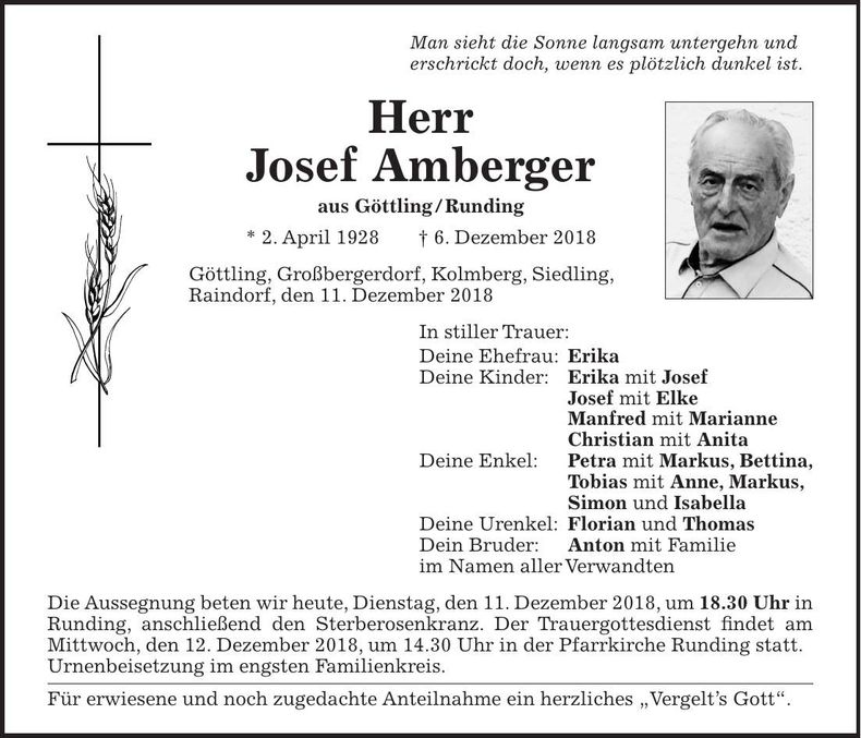 Traueranzeige Josef Amberger